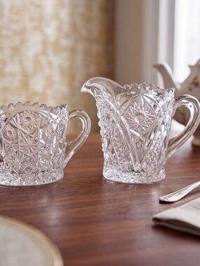 Vintage McKee Fentec Clear Creamer & Open Sugar Set | EAPG